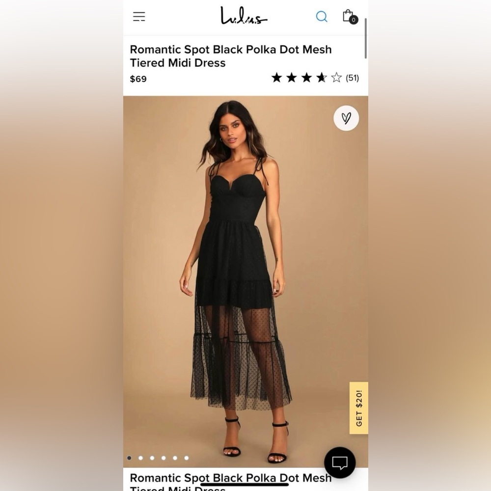Lulu’s- Romantic Spot Black Polka Dot Mesh Tiered Midi Dress